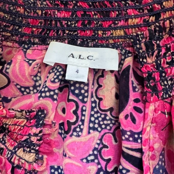 A.L.C. Hayley Floral & Metflutter Sleeve Silk Blend Top - Pink Size 4 - Picture 4 of 7